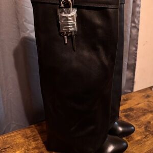 Givenchy Black Leather Heeled Boots with Lock Detail